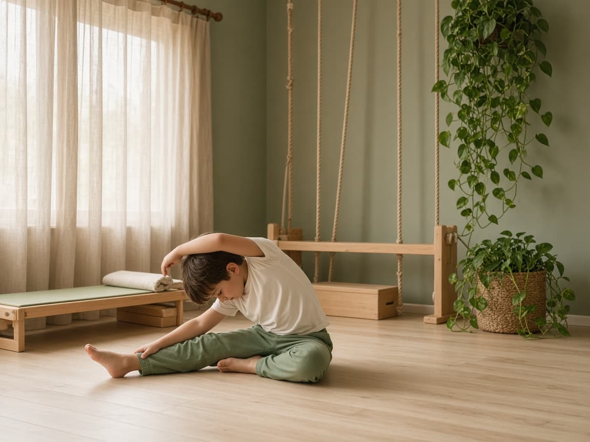 A child doing a gentle movement exercise in the NEST studio